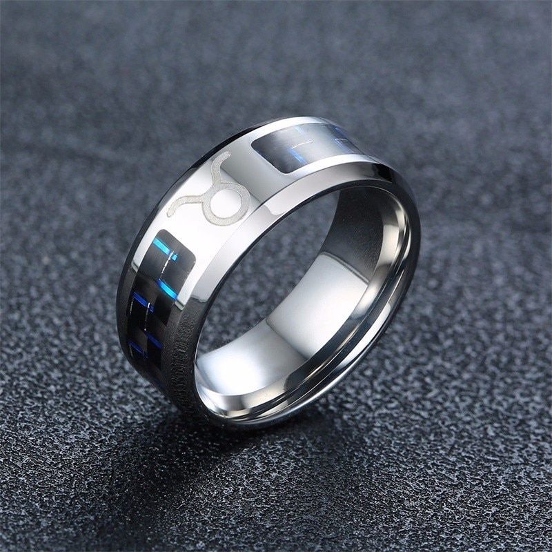 Vnox Aries Ring for Men 12 Horoscope Stainless Steel with Carbon Fiber Wedding Band Casual Male Alliance