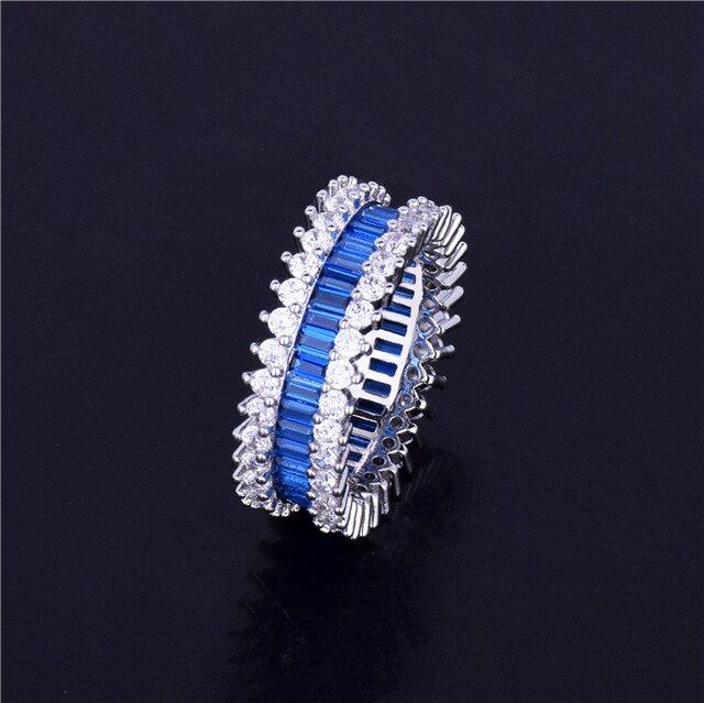Blue Color Zircon Men's Ring Copper Material Charm AAA Cubic Zircon Iced Out RING Fashion Hip Hop Jewelry
