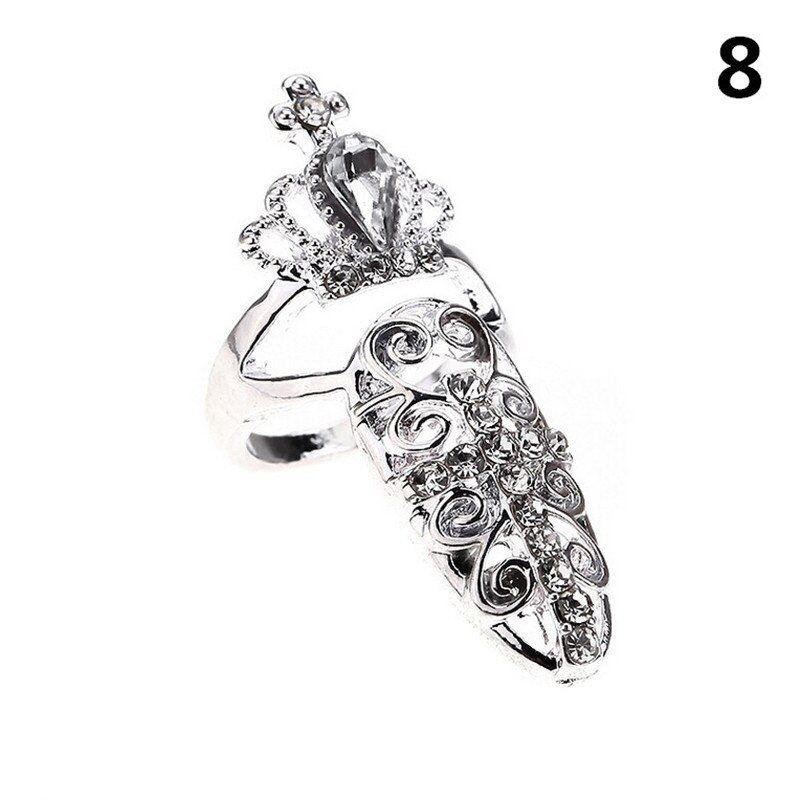 Charm Flower Lady Rhinestone Fingernail Protective Fashion Jewelry Bowknot Crown Nail Ring Crystal Finger Nail Rings For Women