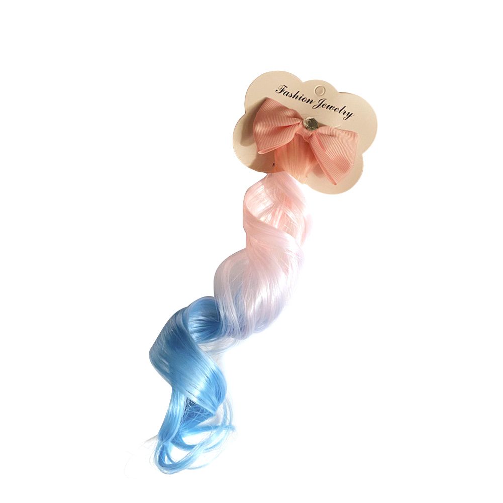irls Wig Braid Bowknot Colorful adient Wig Hairpin For Kids Headwear color:White