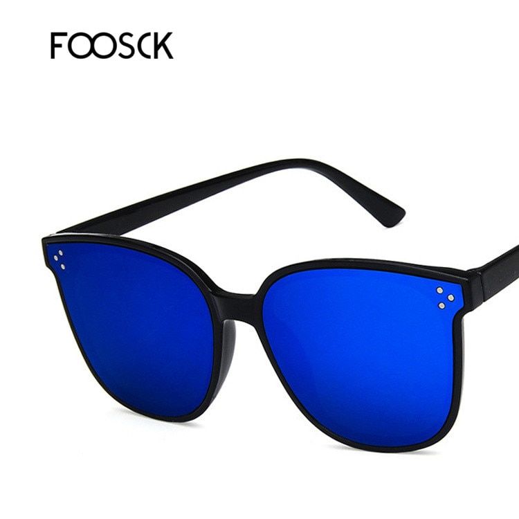 FOOSCK New Brand Designer Women Square Sunglasses Vintage Oversize Female Blue Mirrored Sun Glasses UV400