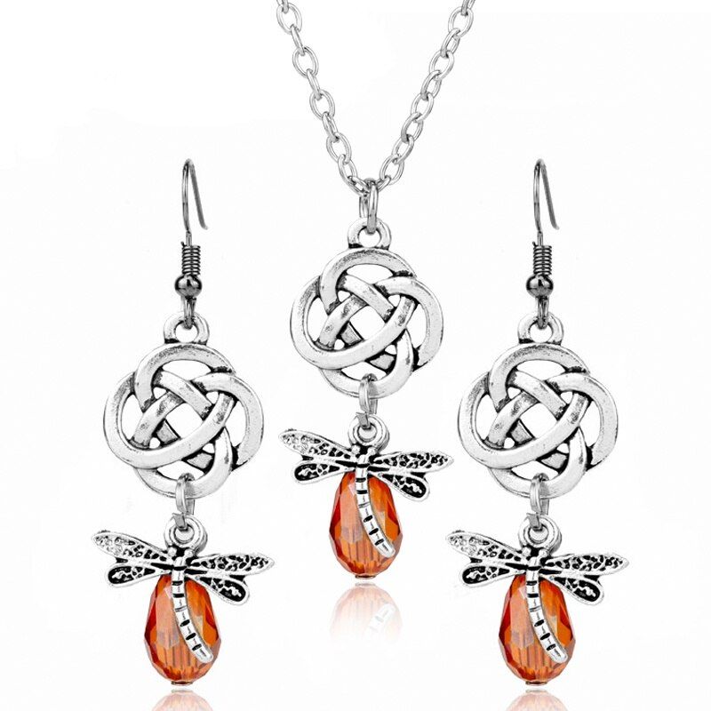 1 set Fashion Jewelry Outlander Dragonfly Crystal Hollow-out Knot Pendant Necklace For Men Women Girl Gift