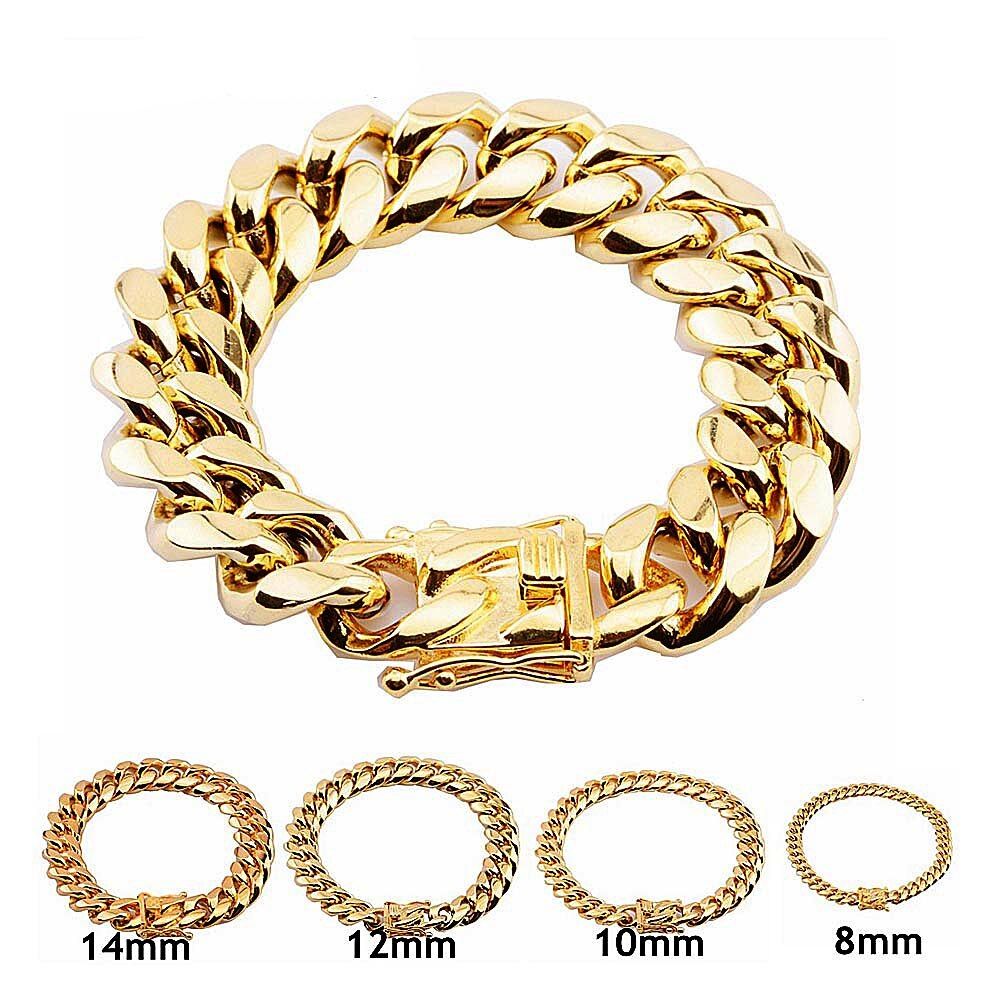 8/10/12/14/16/18mm 316L Stainless Steel Hip Hop Bracelets High Polish Miami Cuban Link Men Women Punk Curb Chain Butterfly Clasp