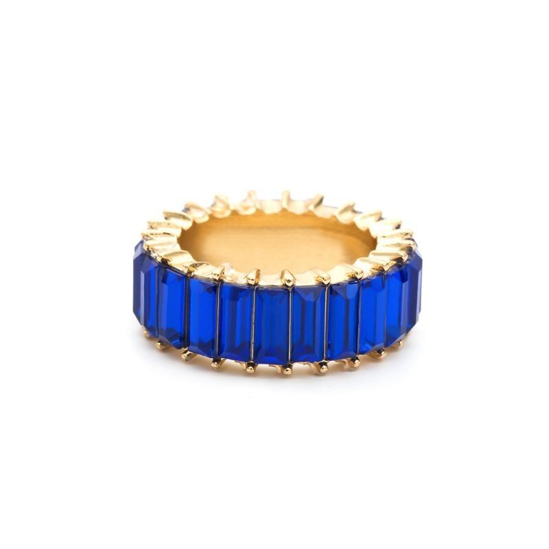 8 Colors Rainbow Crystals Ring Cubic Zirconia Baguette Band Ring Stackable Women
