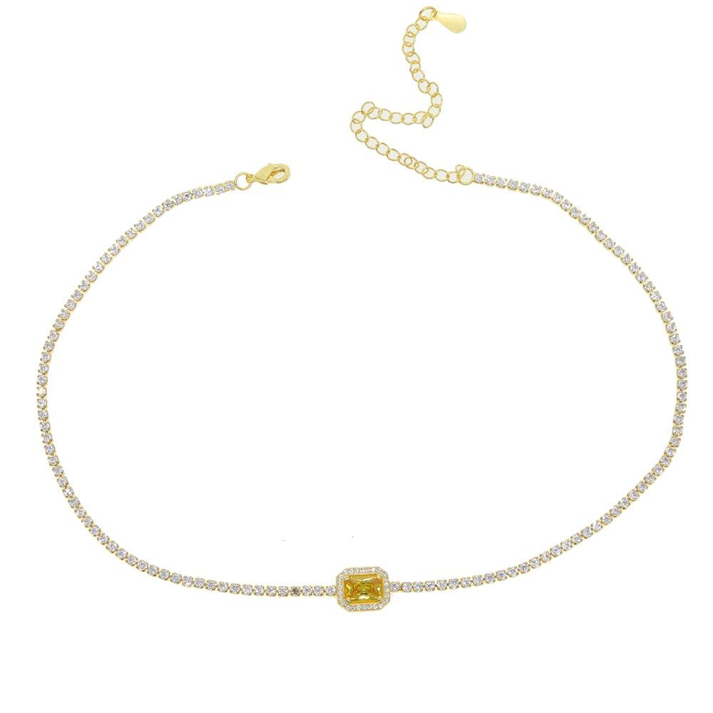 rainbow birthstone cz wedding choker necklace tennis cz chain gorgeous trendy fashion european women elegance collar chain