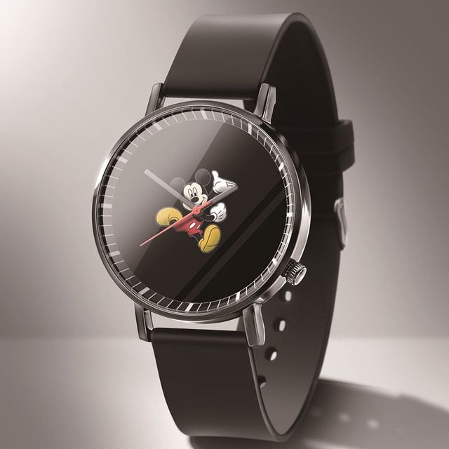 часы  luxury brand dqg cartoon mickey watch women reloj Fashion black leather quartz children watches Zegarek damski
