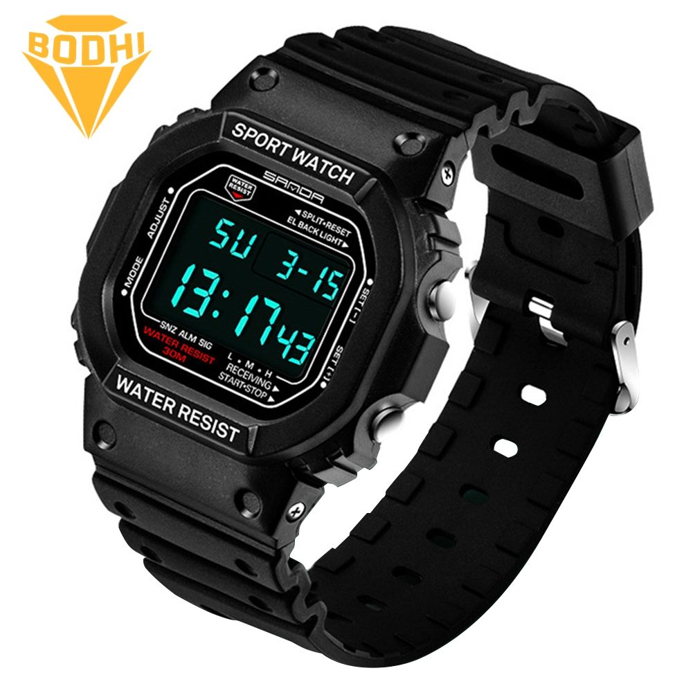 BODHI Fashion Unisex Waterproof Digital Display Alarm Luminous Sports Wrist Watch