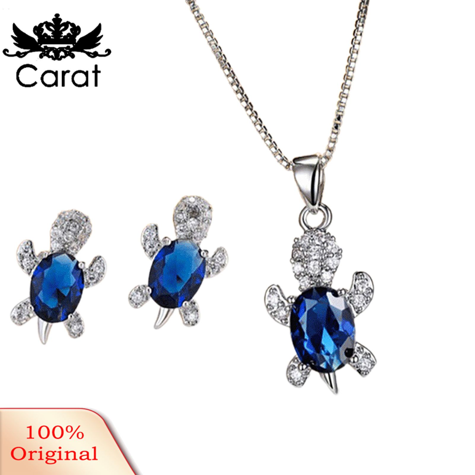 Carat 1 Set Earrings Necklace Turtle Pendant Rhinestone Jewelry Shiny Stud Earrings Choker Necklace for Wedding