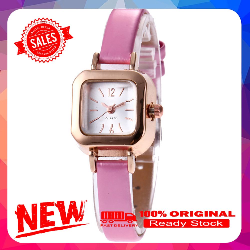 Vist Fox Vintage Square Dial Women Quartz Solid Color Faux Leather Strap Wrist Watch