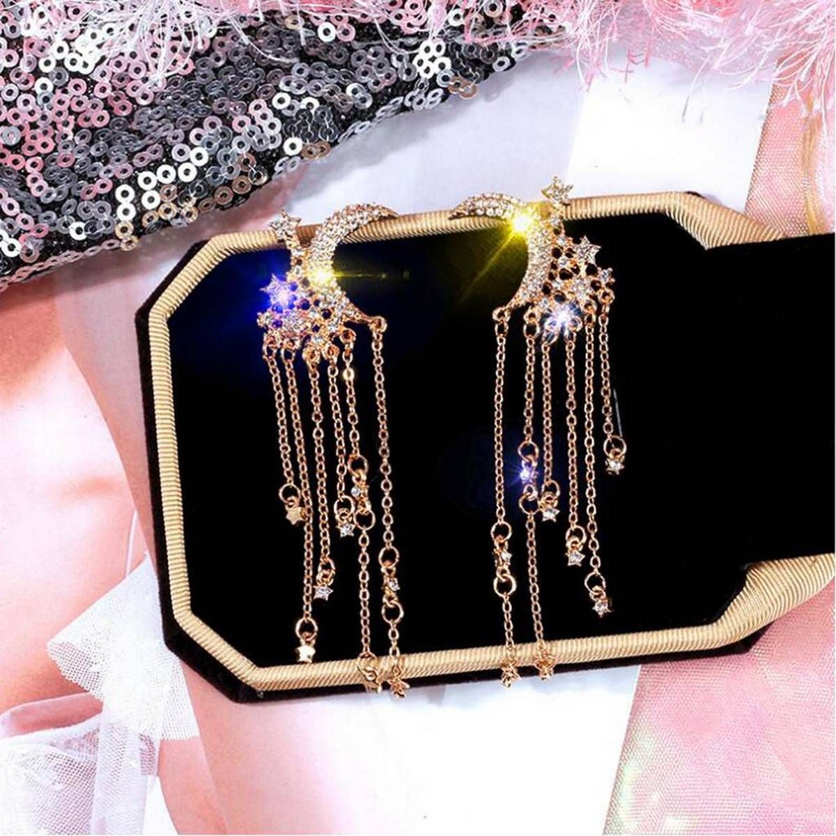Earring  Long Moon Tassel Rhinestone EarJewelry
