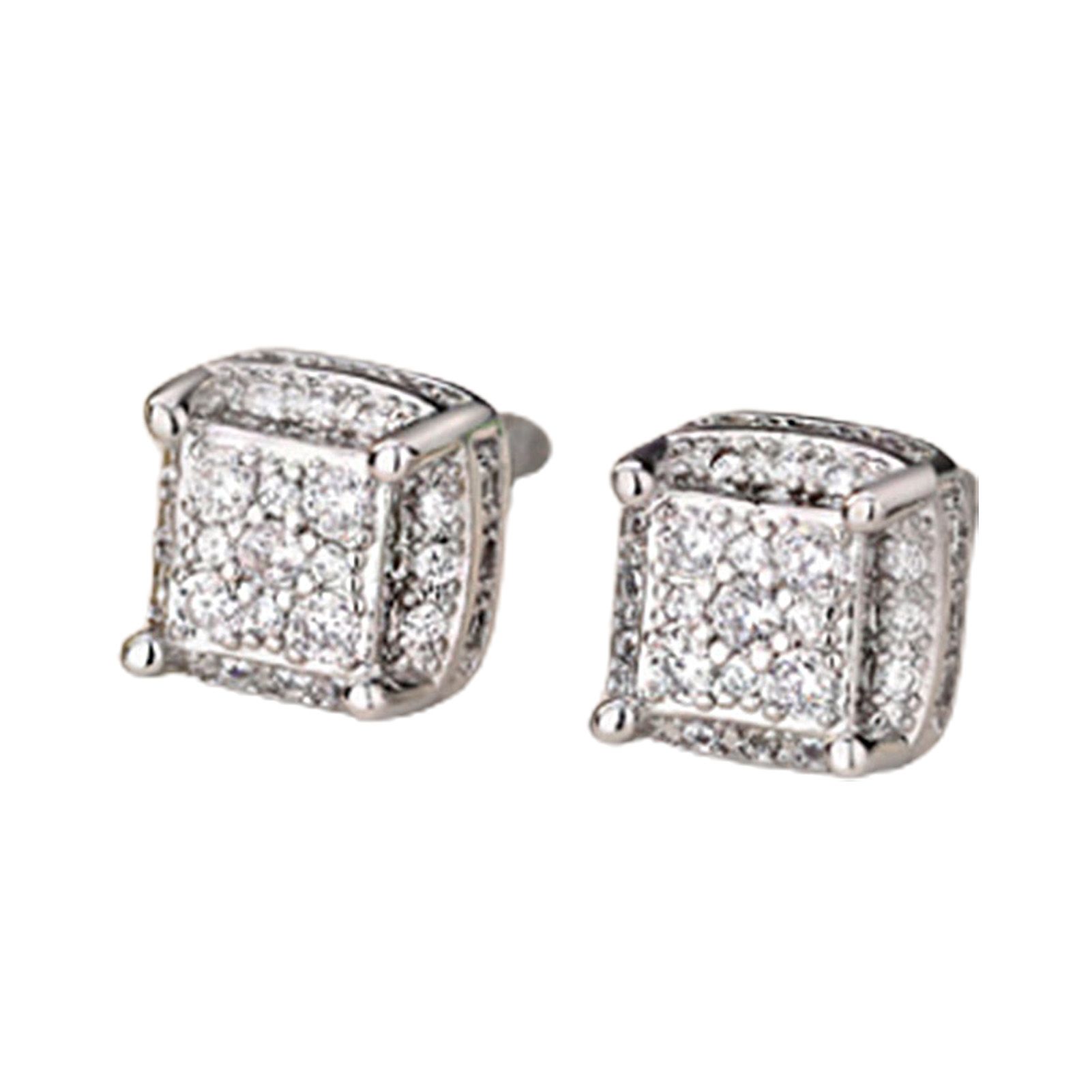 Studs Earrings Inlaid Geometric Square Cubic Zirconia Ear Studs