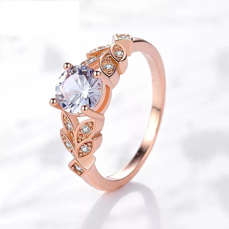 Women Leaf Engagement Rings Zircon Cubic Graceful -  Ring For Girls