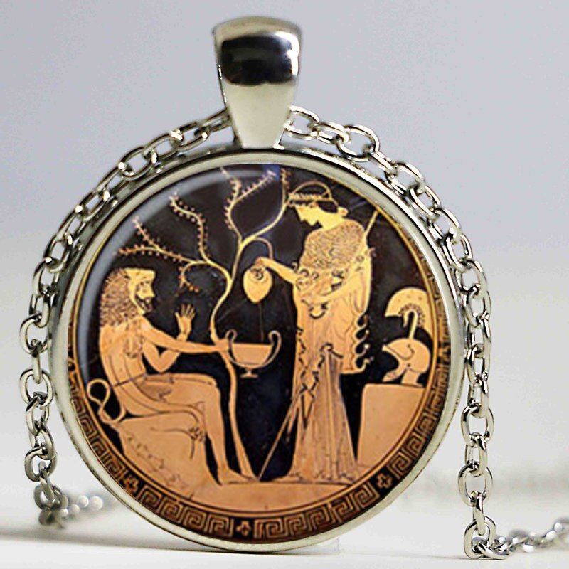 Round Glass Necklace Antique Greece Pendant Greek myths Jewelry Glass Dome Pendant Necklace
