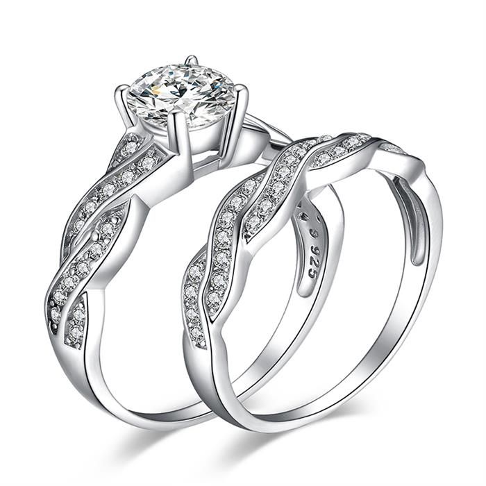 JPalace Infinity Engagement Ring Set 925 Sterling Silver Rings for Women Anniversary Wedding Rings Bridal Set Silver 925 Jewelry