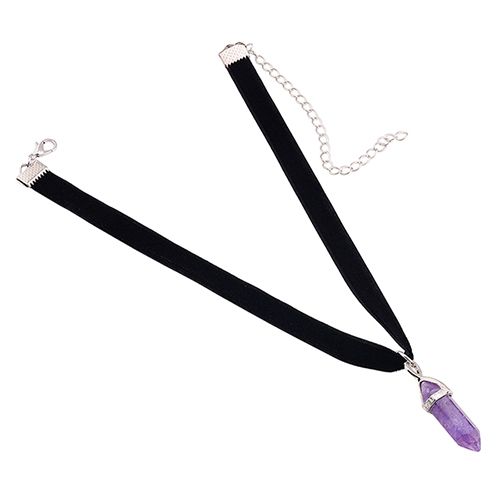 Women's Rhombus Pendant Blk Flocked Cloth Collar Choker Punk Style Neckle