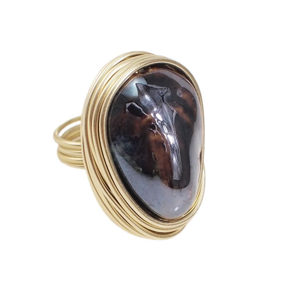 MANILAI Bohemia Handmade Ceramic Rings For Women Fashion Jewelry Gold Color Wire Helical Wound Beads Finger Ring
