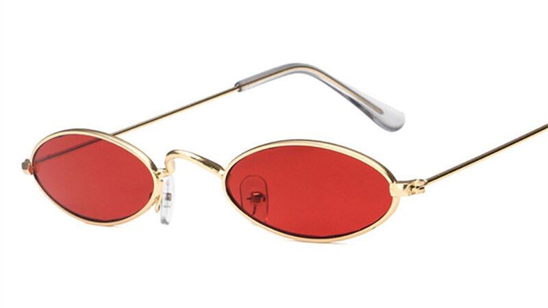 RedVintage Oval Sunglasses Men Sun Glasses Women Retro Metal Frame Red Tiny Round Skinny Eye Glass Female Small Party Eyewear UV400