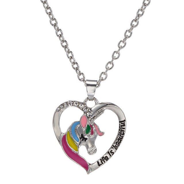 Cute Rainbow Unicorn Necklace Fashion Cartoon Animal Necklaces for Kids Children Heart Statement Jewelry Gifts 2020 New
