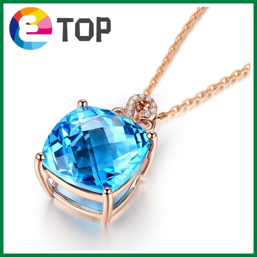 Synthetic Topaz Pendant Rose Gold Plated Women'S Necklace With Colored Stones