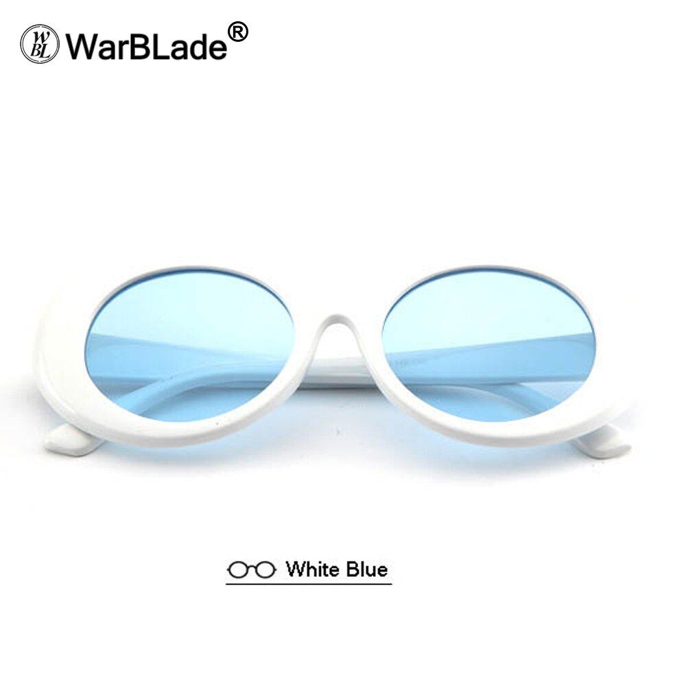 white blueWarBLade 2018 Hot Eyewear Retro Vintage Oval Round Sunglasses Men Women Alien Sunglasses Fashion NIRVANA Kurt Cobain Shades