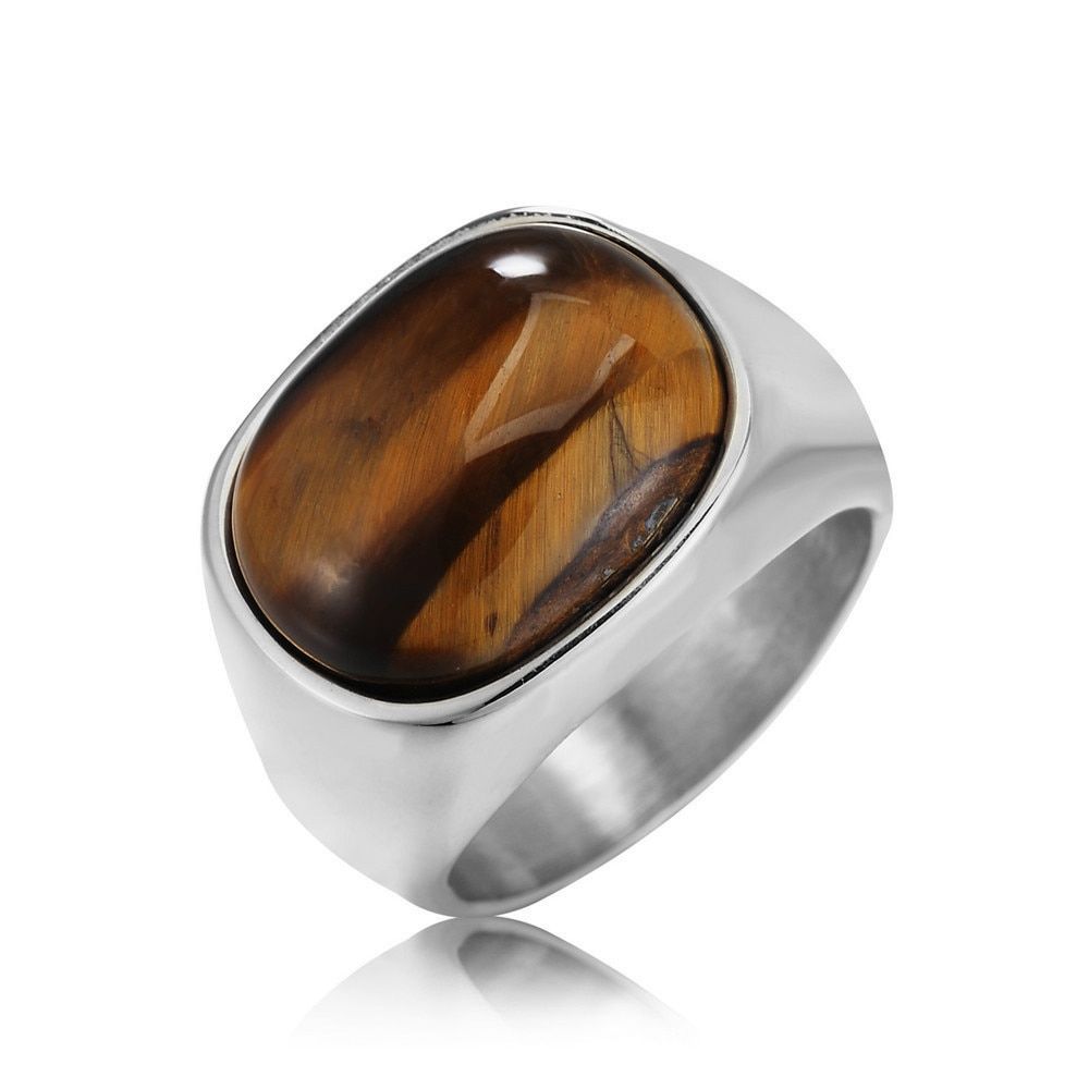 2 color Natural Tiger Rings Flower Band Stone Ring For men Antique Silver Plated Fashion Jewelry