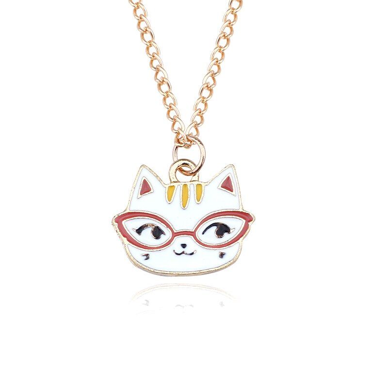 Sweet Kawaii Cat Flower Woolen Ball Bowknot Fish Charms Pendants Enamel Animal Metal Gold Chain Necklaces Women Choker Jewelry(null)