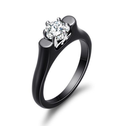 Black White Color Wedding Rings For Women Smooth Ceramic Bijoux Ring Clear AAA Cubic Zircon Engagement Rings