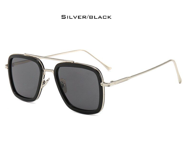 Silver BlackSteampunk Sunglasses Men Vintage Brand Designer Avengers Tony Stark Iron Man Goggles Retro Punk Square Sun Glasses Oculos UV400