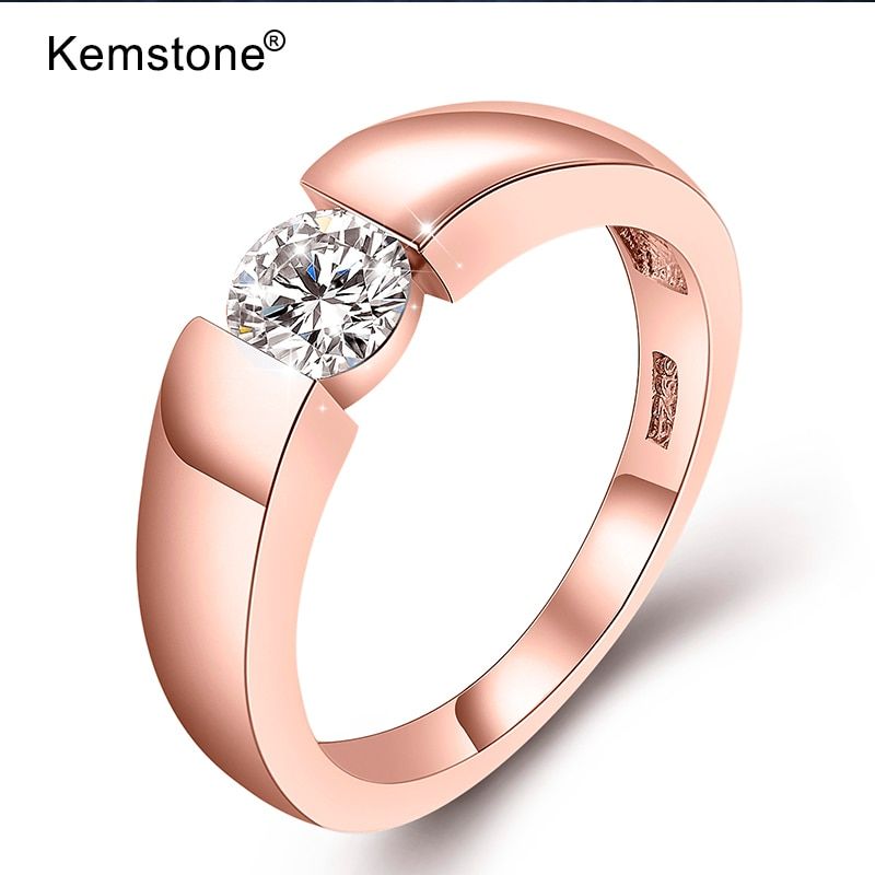 Kemstone Trendy Copper Rose Gold Silver Color Zircon Ring Size 4 To 13 Women Jewelry Gift