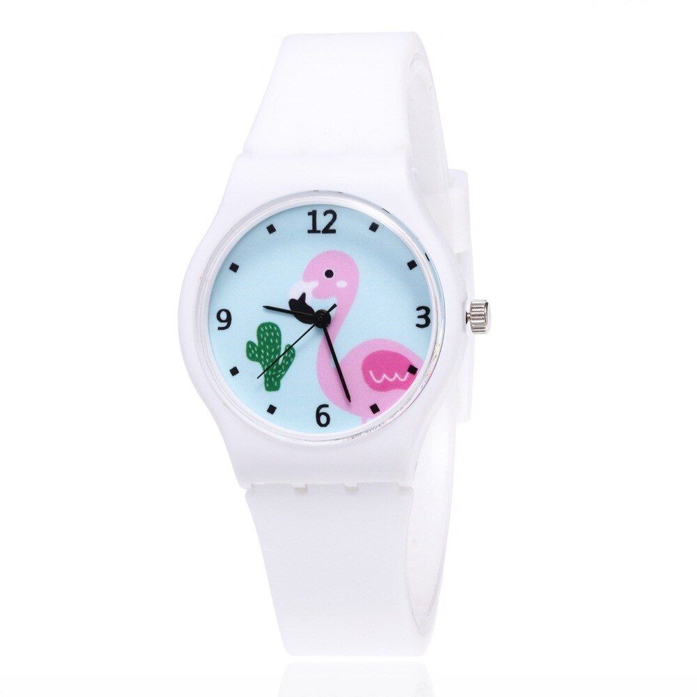 Popular Fashion Women Leisure Cute Cartoon Children Silica Gel Watch Animal Pattern Flamingo Student Watch