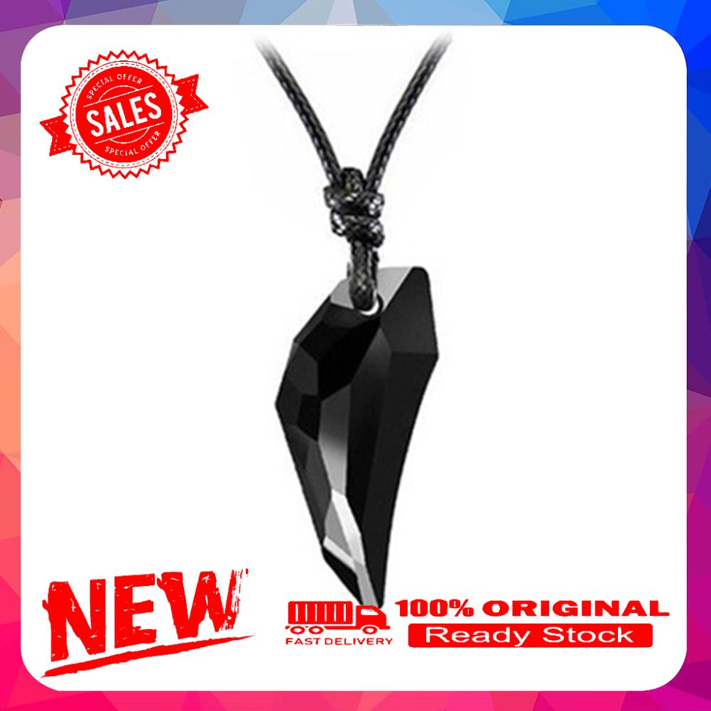 Women Men Wolf Tooth Rhinestone Pendant Adjustable Black Necklace