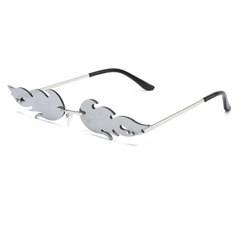 SILVERD&T 2020 Fashion Fire Flame Sunglasses Women Men Brand Design Rimless Wave Eyewear Luxury Trending Narrow Sun glasses Streetwear