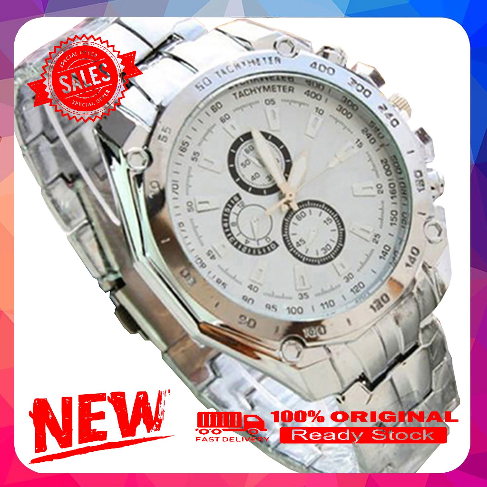 Vist Fox Fashion Men Stainless Steel Quartz Analog Sport Wrist Watch Father's Day Gift