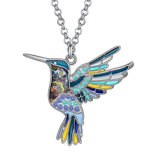 Bonsny Enamel Alloy Rhinestone Hummingbird Bird Necklace Pendant Chain Crystal Jewelry For Women Girls Teen kid Charm Party Gift