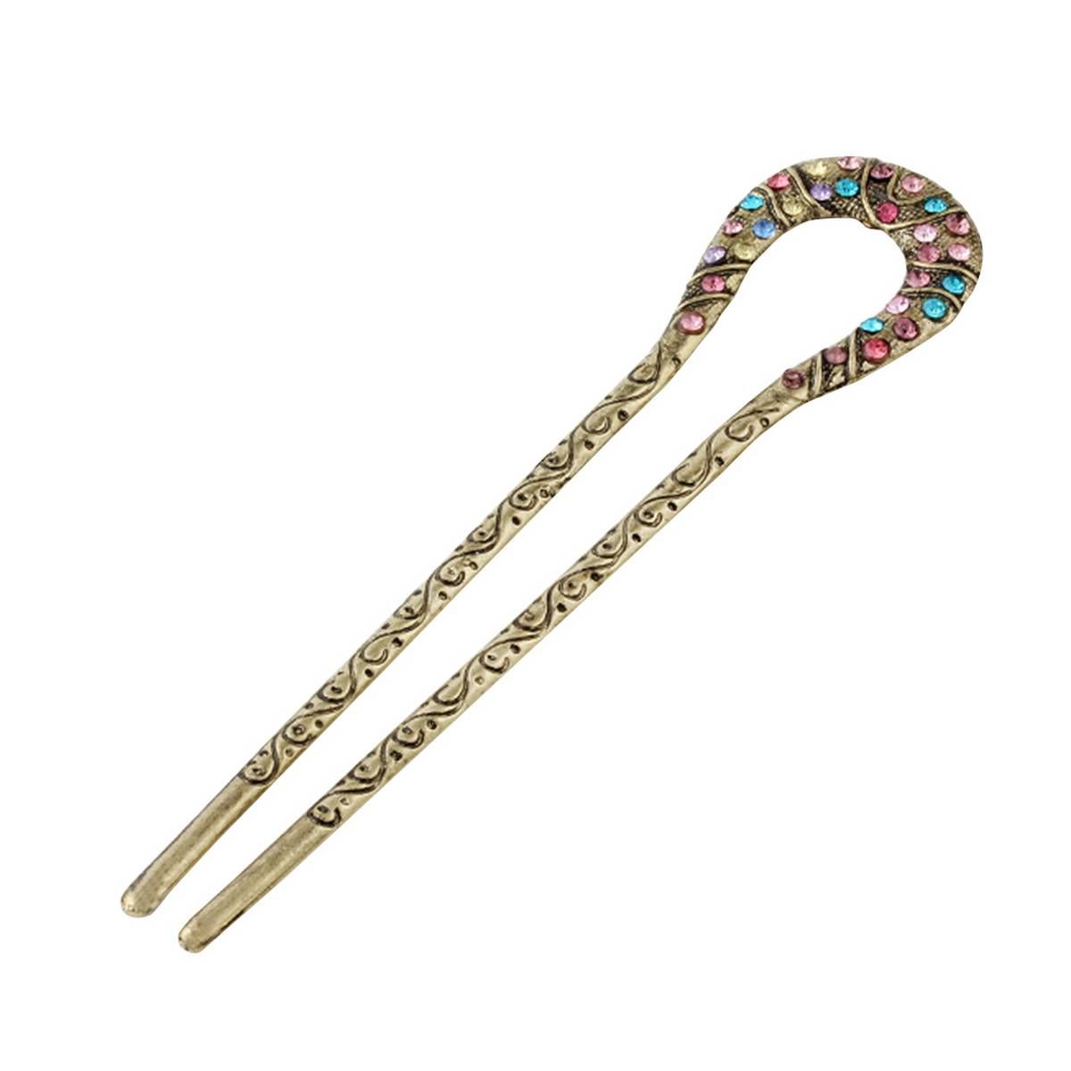 Retro Women Jewelry Simple U-Shape Hairpin Vertical Clip Rhinestones Hair Sticks