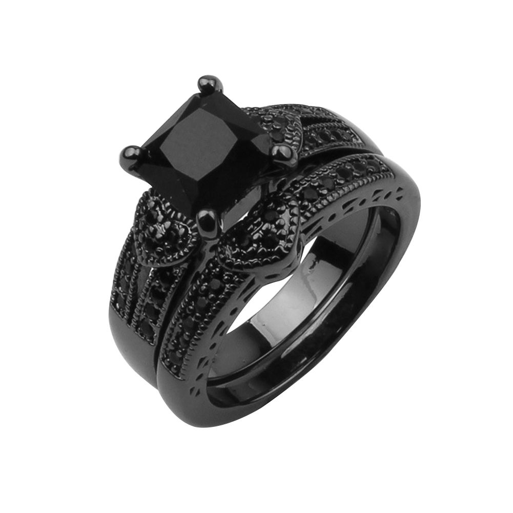 2Pcs/Set Women Fashion Square Cubic Zircon Hearts Finger Rings