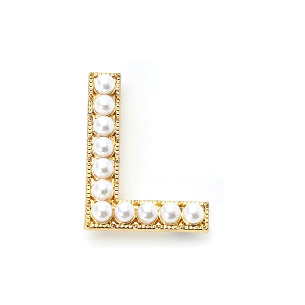 Women Faux Pearl Beaded Uppercase Letter Brooch Pin Suit Lapel Badge