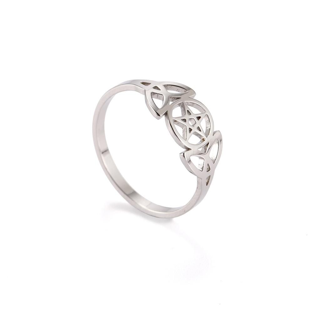 Skyrim Pentagram Love Irish Knot Rings Stainless Steel Supernatural Triquetra Wicca Amulet Religious Finger Ring for Women Gift