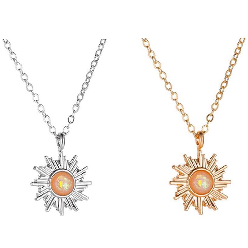 BRADOO-Simple Opal Sun Flower Pendant Clavicle Chain French Niche Short Temperament Small Sun Necklace