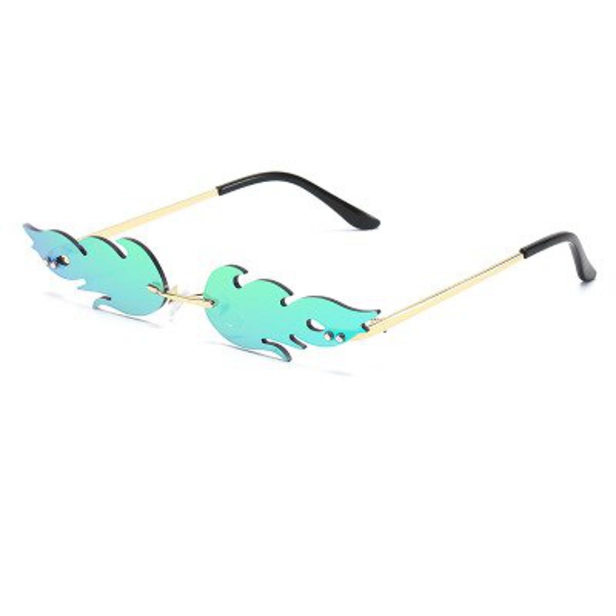 Coating greenFashion Luxury Fire Flame Sunglasses Men UV400 Punk Mirror Glasses Rimless Wave Eyewear Vintage Metal Vintage 2020Women Glasses