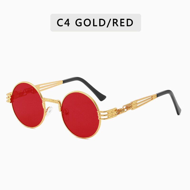 C42021 Round Steampunk Sunglasses Men Women Fashion Metal Glasses Brand Design Vintage SunglassesUV400 Gafas