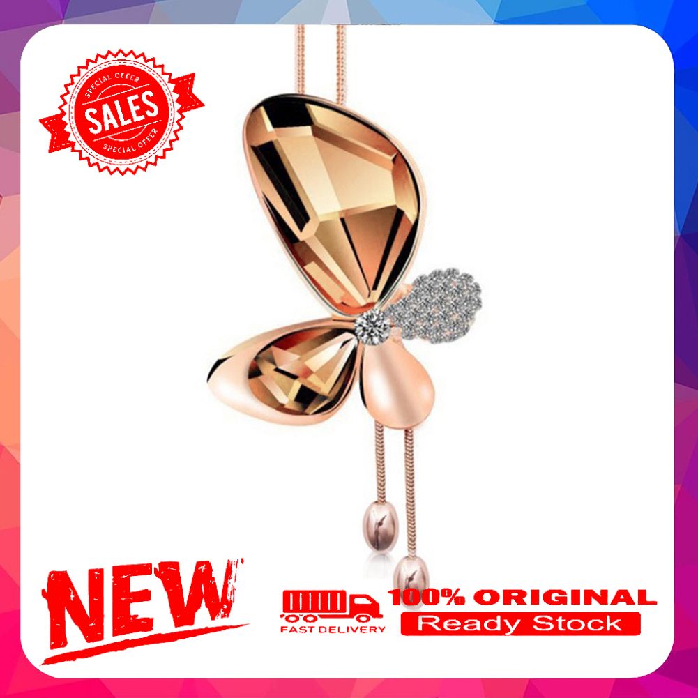 Women's Fashion Rhinestone Butterfly Pendant Tassels Necklace Sweater Chain