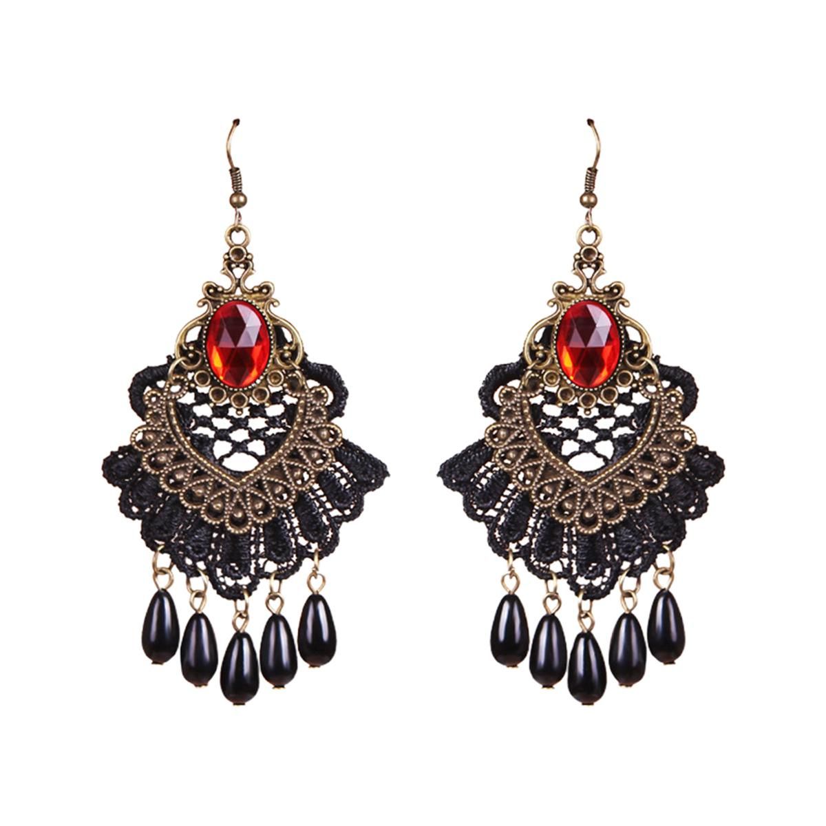 Halloween Earrings Hollow Out Tassels Rhinestone Hook Earrings
