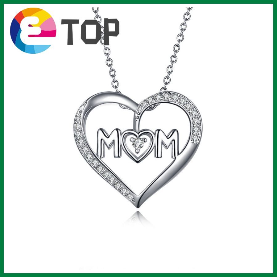 European And American Simple Heart-Shaped Rhinestone Mother Pendant Mother'S Day Gift Peach Heart Necklace