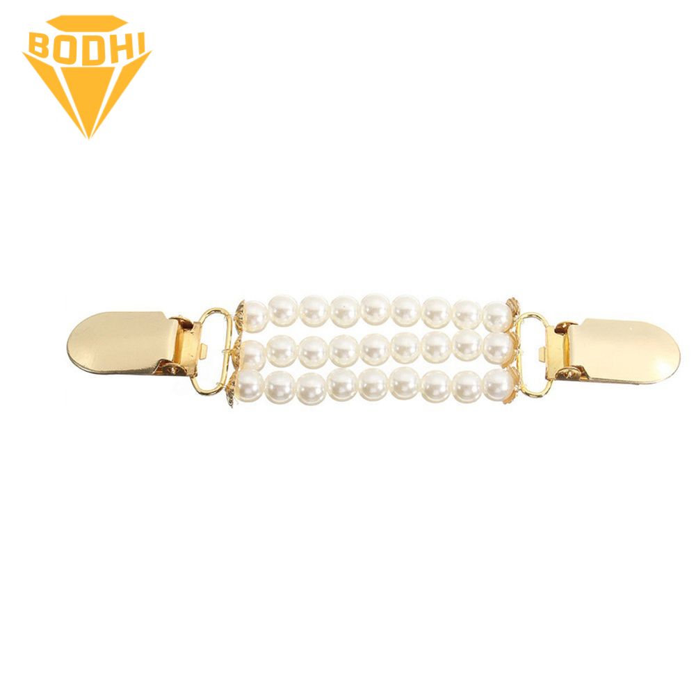 Fashion 3 Layers Faux Pearls Cardigan Clip Chain No Buttons Sweater Clamp Decor