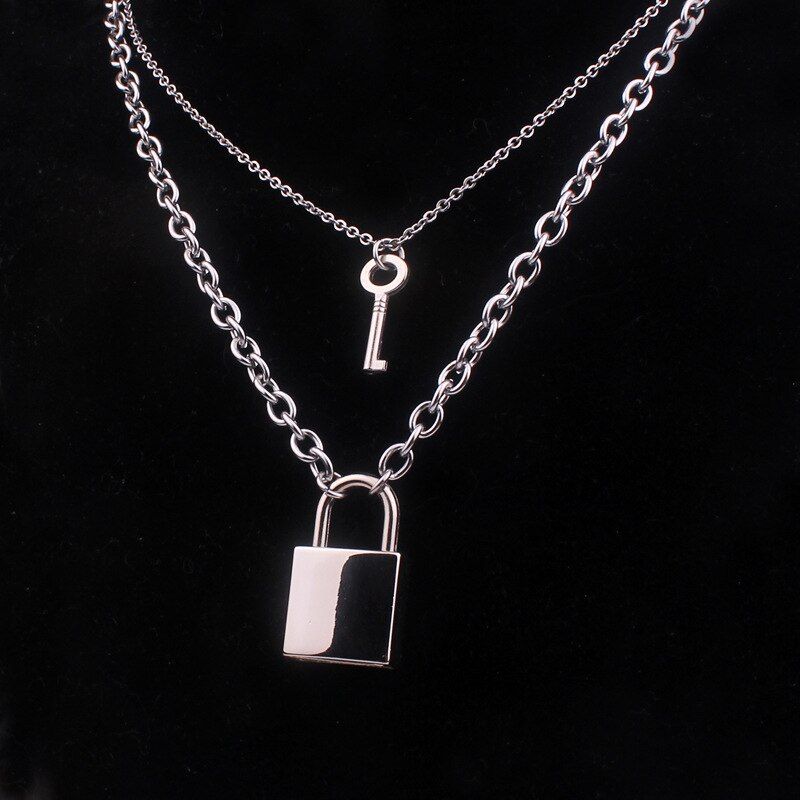 New 2020 stainless steel chains punk padlock necklaces for women rock hiphop key lock necklace men chic gifts