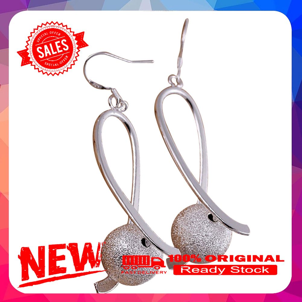 Women Party Jewelry Elegant Silver Plated Hook Dangle Frosted Bead Earrings