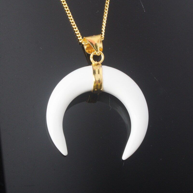Chakra Bull Horn Pendants Natural Labradorite Stone Crescent Moon Pendants 1PCS(null)