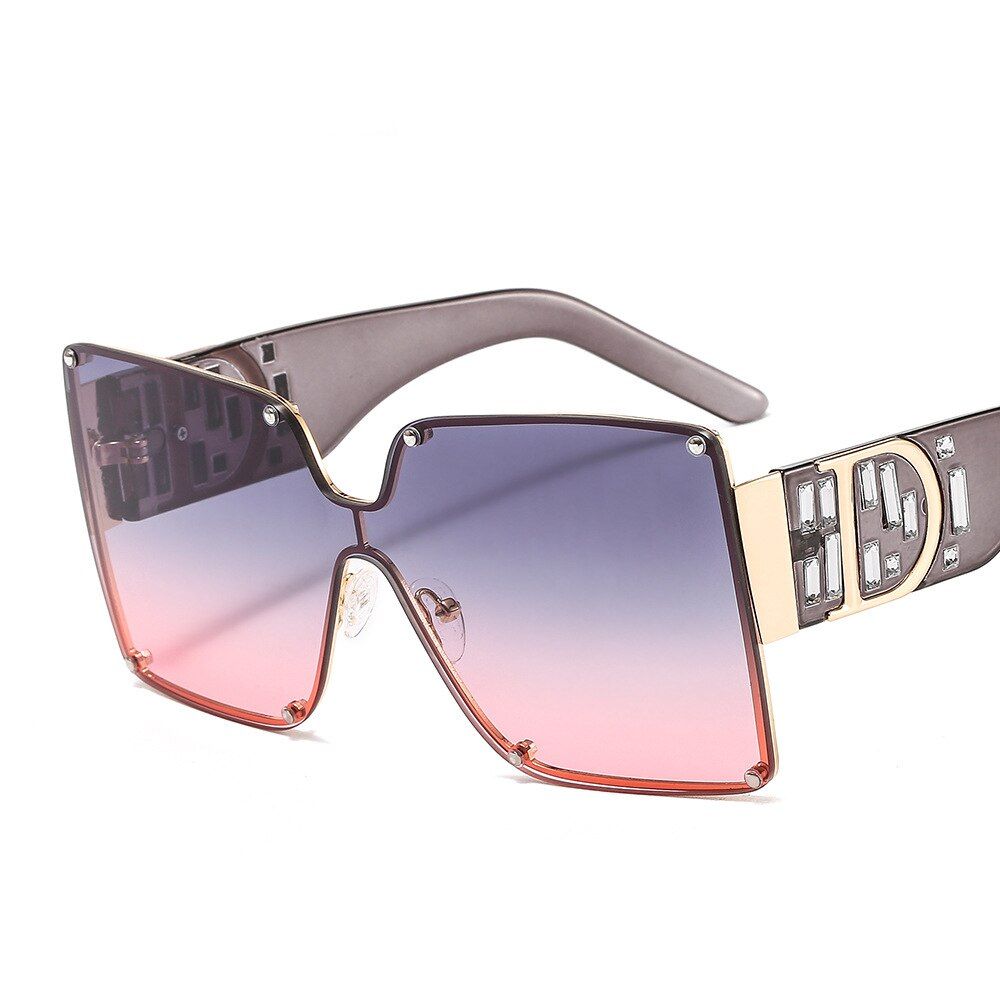 C7gray-pink46399 Brand Design Retro One Lens Rivet Sunglasses Men Women Fashion Shades UV400 Vintage Glasses