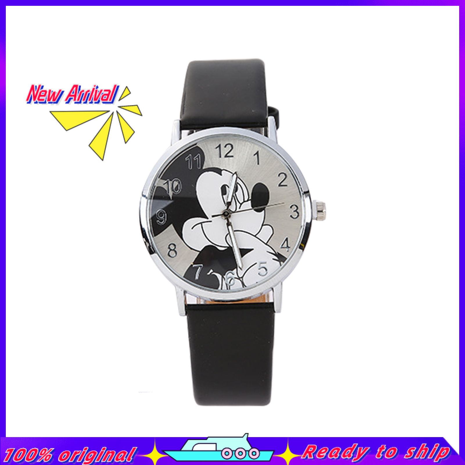 Breathable Watch Unisex Mickey-Mouse Pattern Children Cute Soft Quartz Wristwatch for Boys